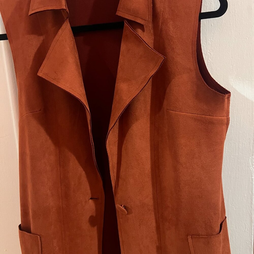 NWOT Anthropologie Solitaire Brown Suede Sleeveless Duster Vest - Picture 3 of 3